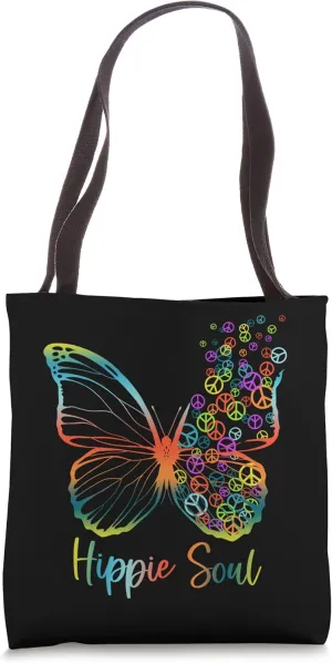 Pretty Hippie Soul Butterfly with Peace Signs Hippie Tote Bag