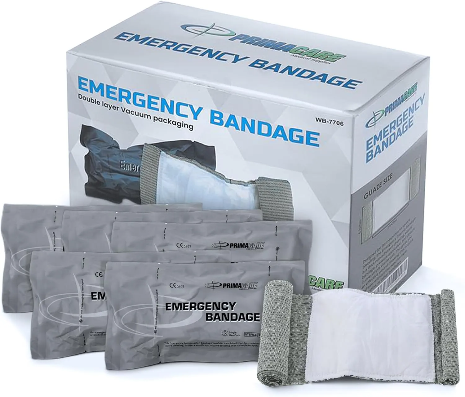 PrimaCare WB-7706 6" Israeli Emergency Bandage – Compression Trauma Wound Dressing, Sterile Vacuum-Sealed for Bleeding Control, Tactical Medical First Aid Kit - 5 Count