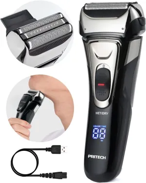 PRITECH Electric Razor for Men, Waterproof Foil Electric Shavers with Beard Trimmer, Cordless Rechargeable Razor for Shaving Face, LED Display Wet Dry Use