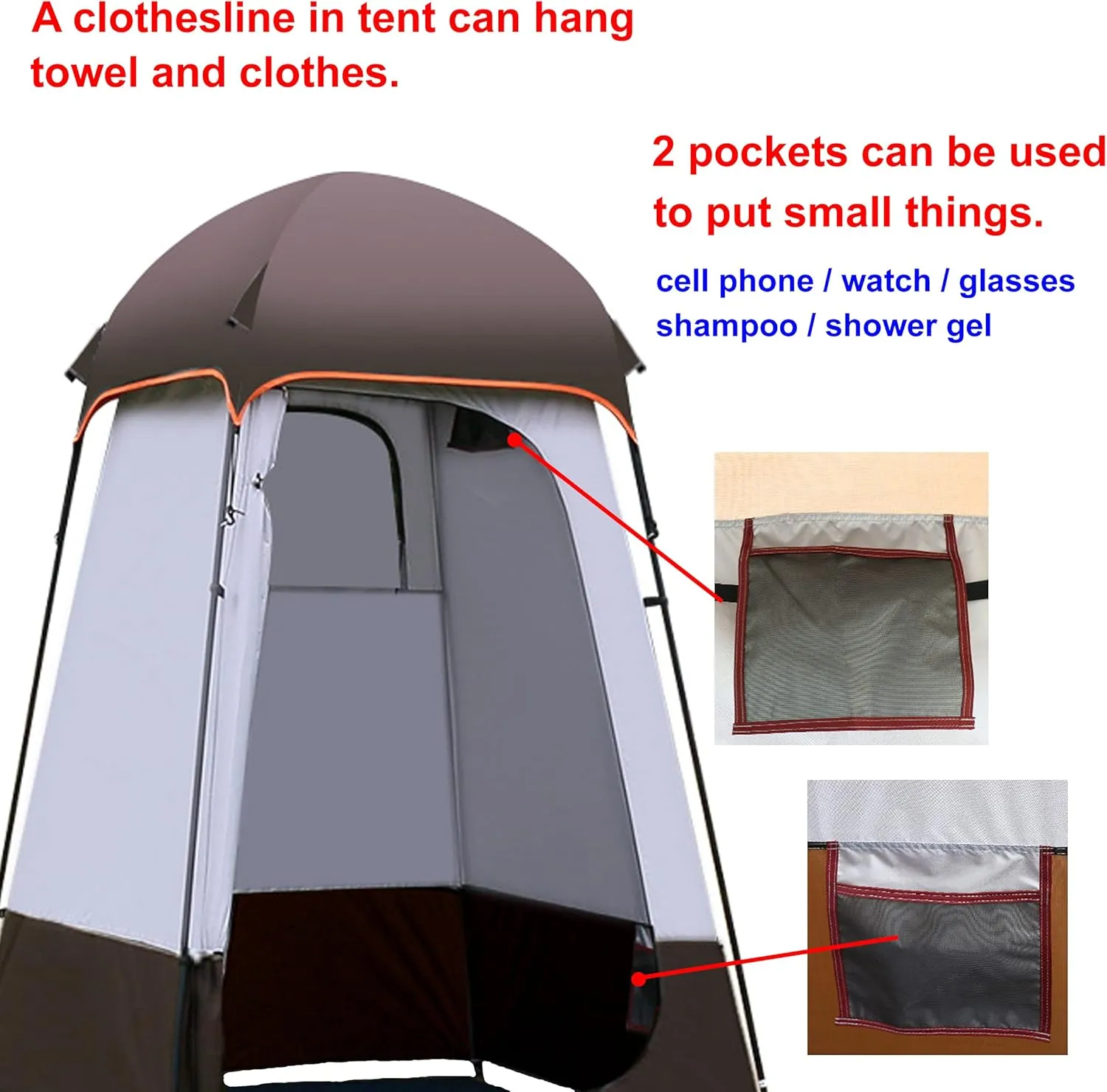 Privacy Large Changing Shower Tent - Portable Quick Easy Installation Shower Bag Camping Outdoor Toilet Shelter 94” x 63” x 63” Beach Sun Protection Ventilation Waterproof