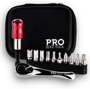 Pro Bike Tool Mini Ratchet Tool Set - Multitool Repair Kit for Road & Mountain Bikes - Bike Accessories - Versatile EDC Tool Box for Your Road Bicycle or Mountain Bike, Home or Work - Hard Case Pouch