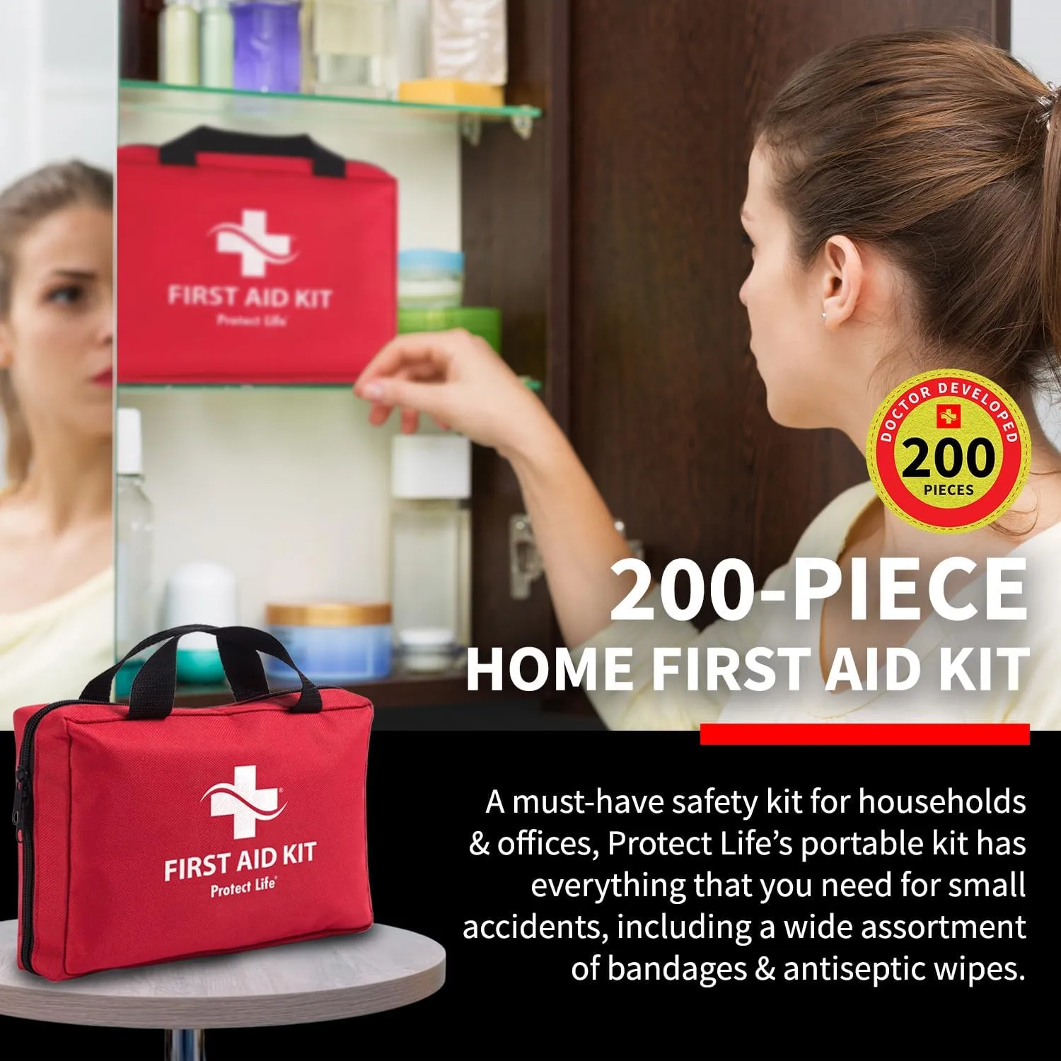 Protect Life Survival First Aid Kit for Home/Business, Camping Survival Kits | Mini Travel First Aid Kit | Camping Equipment | Small Kits for Car | Outdoor Emergency Survivals Pack - 200pcs