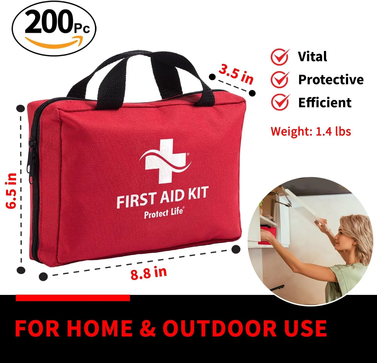 Protect Life Survival First Aid Kit for Home/Business, Camping Survival Kits | Mini Travel First Aid Kit | Camping Equipment | Small Kits for Car | Outdoor Emergency Survivals Pack - 200pcs
