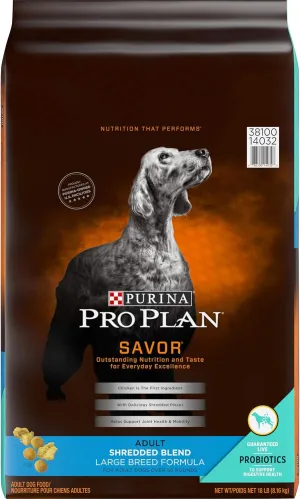 Purina Pro Plan With Probiotics Large Breed Dry Dog Food, Shredded Blend Chicken & Rice Formula - 18 lb. Bag