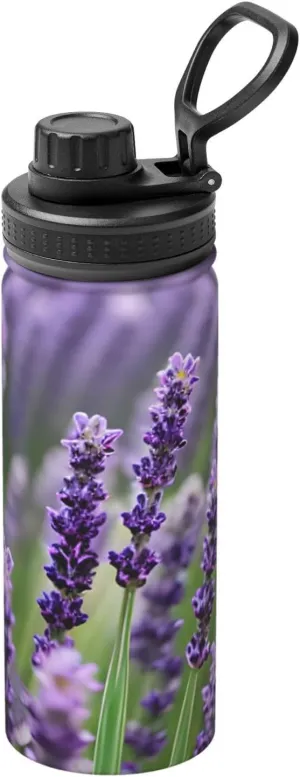 Purple Lavender Floral Flowers Sports Insulated Water Bottle - Premium 18 oz. Stainless Steel Hydration Bottle for Outdoor Enthusiasts