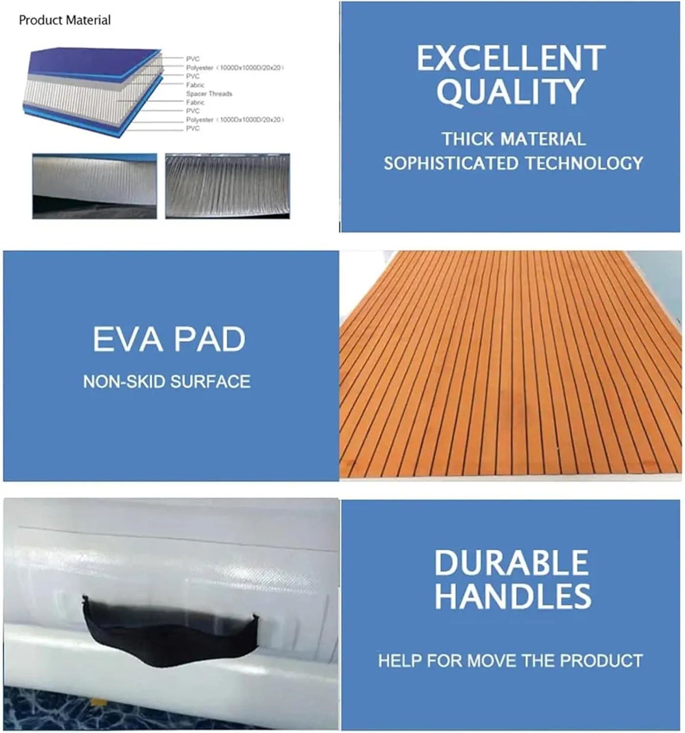 PVC Inflatable Water Floating Bed, Inflatable Floating Board with EVA Non-Slip Pad, Inflatable Floating Row Floating Platform Inflatable Pad