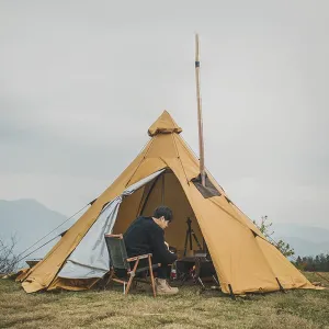 Pyramid Tent Indian Shelter Anti-Rainstorm Outdoor Camping Tent Yurt Tent with Stove Hole Family Teepee Tent