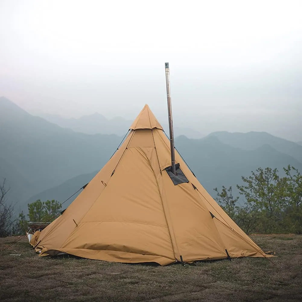 Pyramid Tent Indian Shelter Anti-Rainstorm Outdoor Camping Tent Yurt Tent with Stove Hole Family Teepee Tent