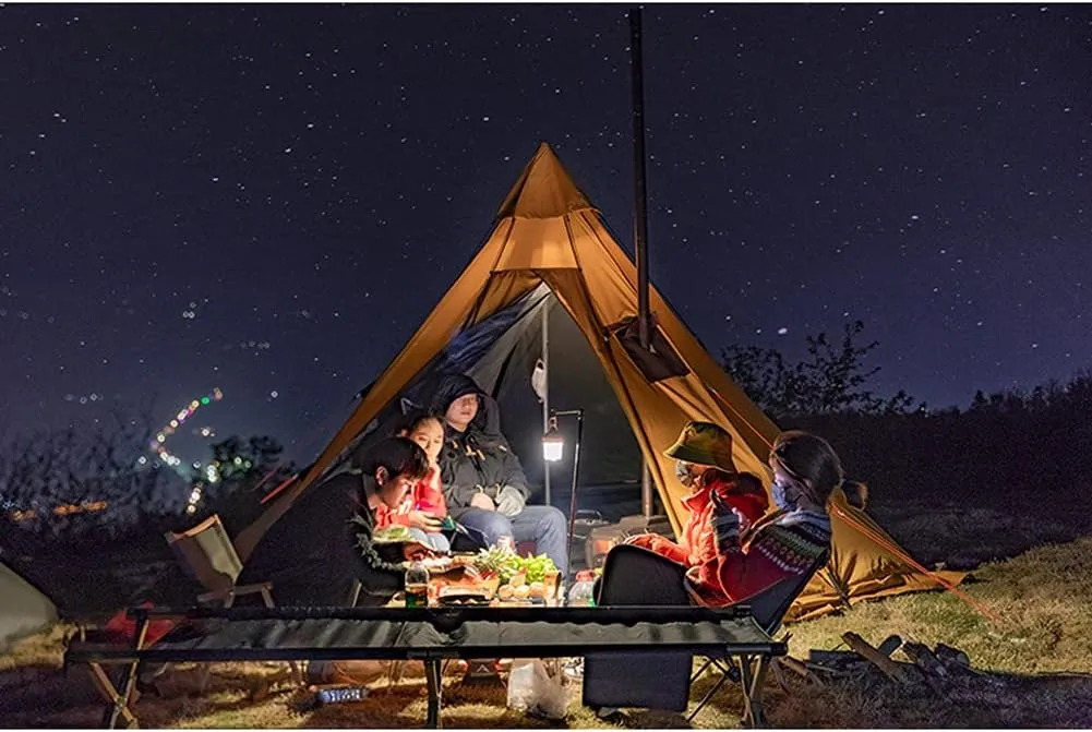 Pyramid Tent Indian Shelter Anti-Rainstorm Outdoor Camping Tent Yurt Tent with Stove Hole Family Teepee Tent