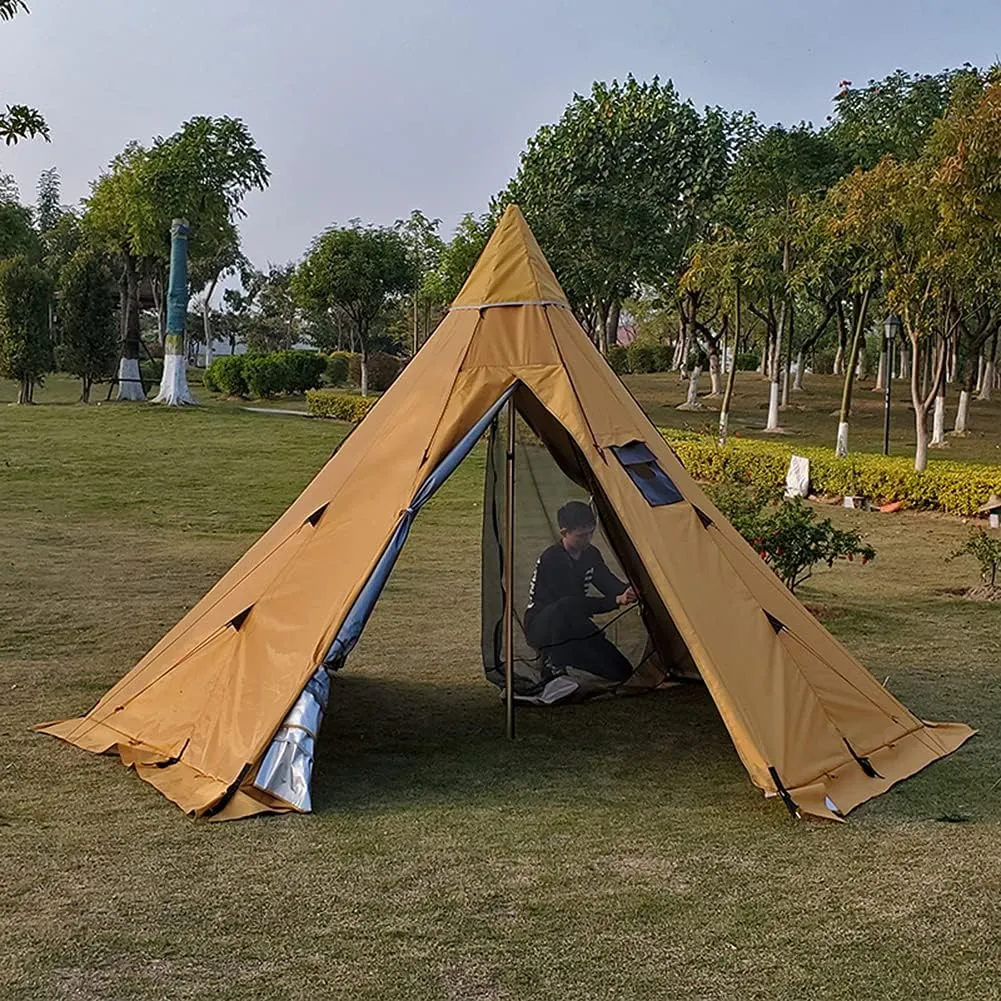 Pyramid Tent Indian Shelter Anti-Rainstorm Outdoor Camping Tent Yurt Tent with Stove Hole Family Teepee Tent