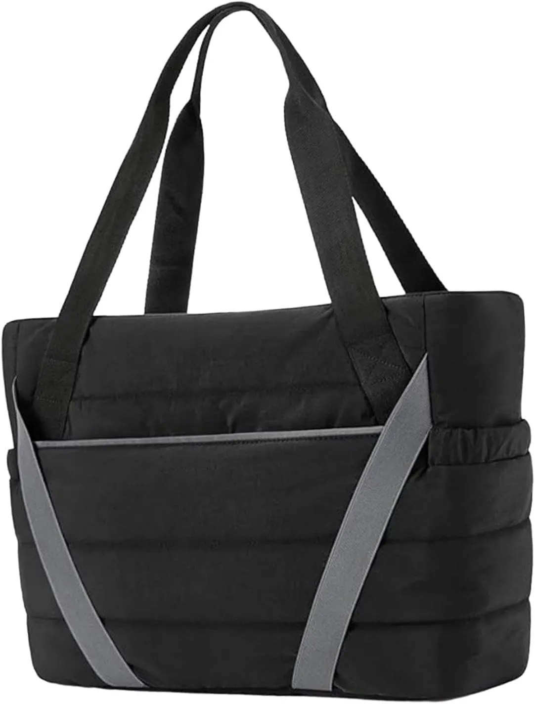 Qianly Quilted Tote Bag with Yoga Mat Strap Wet and Dry Storage Pockets Gym Tote, Black