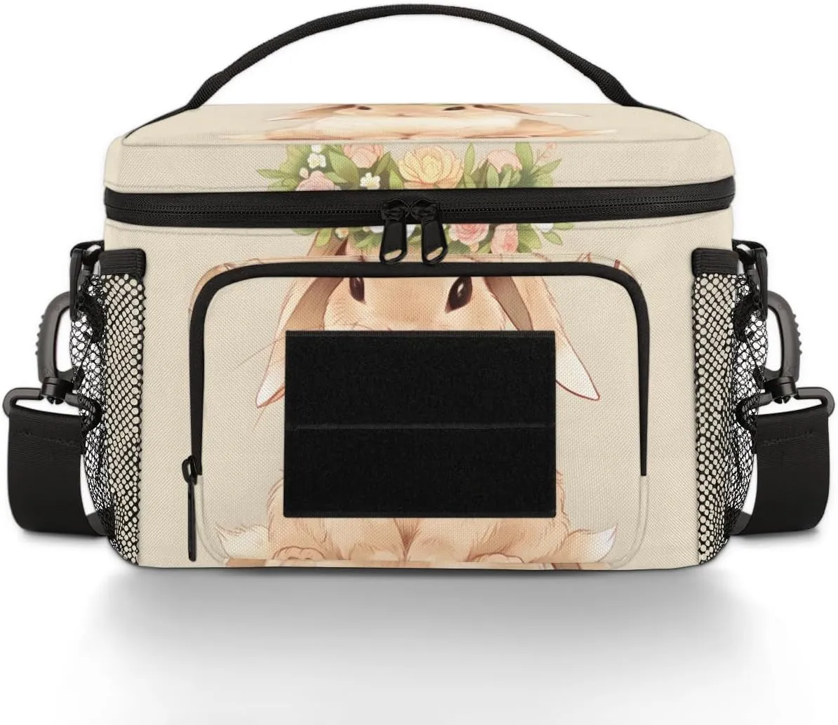 QsirBC Garland Cute Rabbit Tactical Insulated Lunch Bag for Men Women Large Leakproof Thermal Cooler with Adjustable Shoulder Strap Ideal for Work Picnic Camping Outdoor Adventures