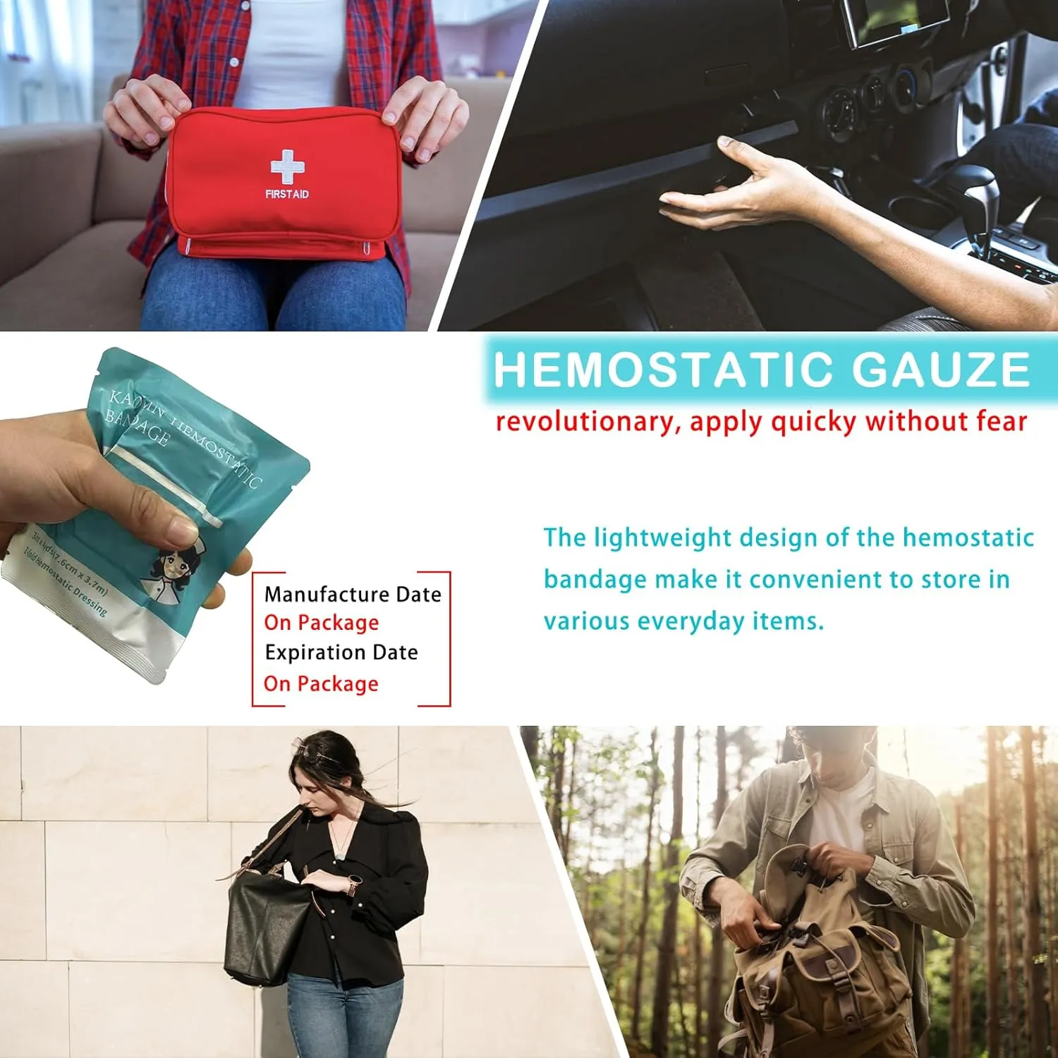 Quick Clot Gauze, First Aid Advanced Stop The Bleed Kit Combat Flexible Hemostatic Gauze-Bleed Stop Faster Wound Packing Medical,Survival Kit Supplies (3" x 12.5) (4)