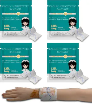 Quick Clot Gauze, First Aid Advanced Stop The Bleed Kit Combat Flexible Hemostatic Gauze-Bleed Stop Faster Wound Packing Medical,Survival Kit Supplies (3" x 12.5) (4)