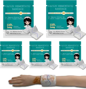 Quick Clot Gauze, First Aid Advanced Stop The Bleed Kit Combat Flexible Hemostatic Gauze-Bleed Stop Faster Wound Packing Medical,Survival Kit Supplies (3" x 12.5) (5)