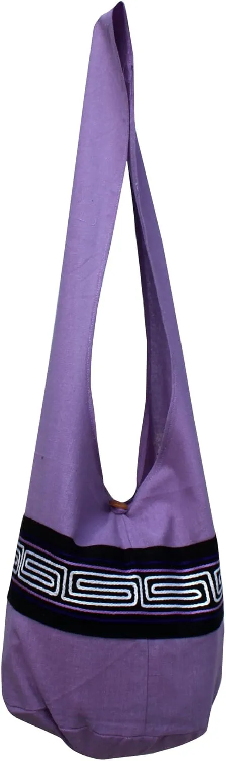 RaanPahMuang Brand Yaam Monks Cotton Shoulder Bag with Chinese Grain Line Motif