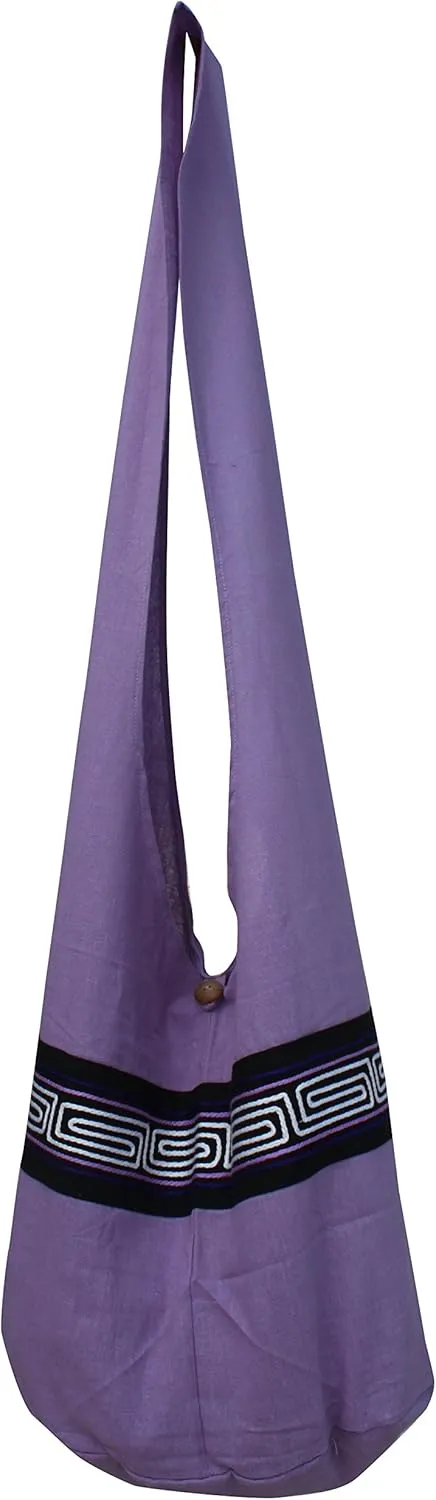 RaanPahMuang Brand Yaam Monks Cotton Shoulder Bag with Chinese Grain Line Motif