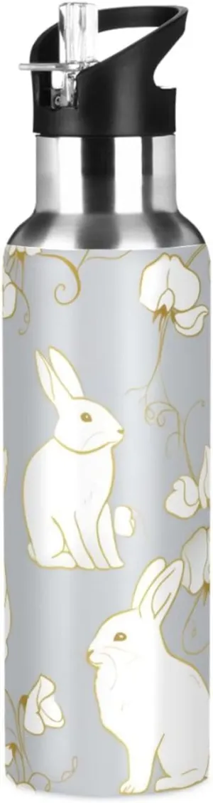 Rabbit Sports Water Bottle with Straw, 22oz BPA Free Stainless Steel Vacuum Insulated Bottle for Gym Fitness Outdoor