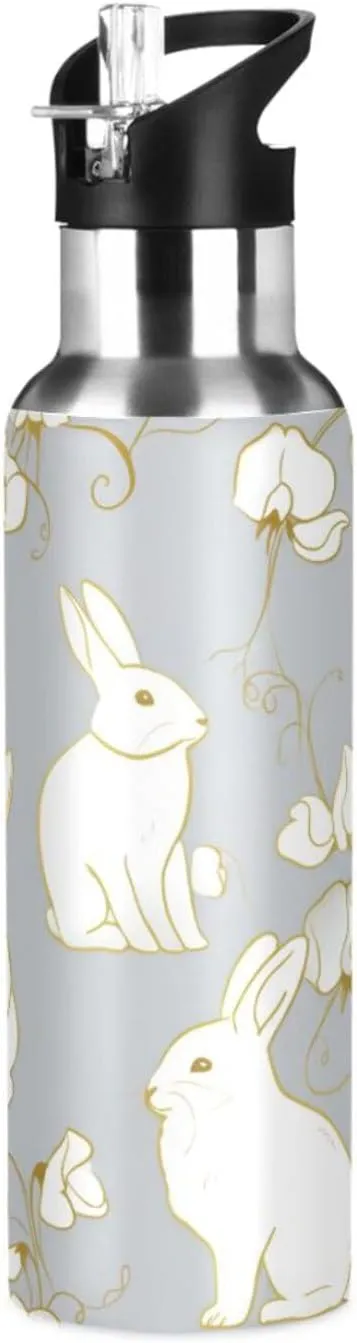 Rabbit Sports Water Bottle with Straw, 22oz BPA Free Stainless Steel Vacuum Insulated Bottle for Gym Fitness Outdoor