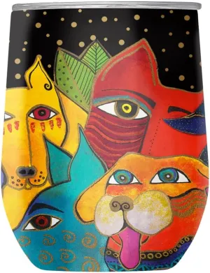 RainCaper 18/8 Stainless Steel Insulated Stemless Wine Tumbler | 12oz, BPA-Free, Double Wall for Hot & Cold | Travel-Friendly, Cup Holder Ready (Laurel Burch Dogs, Dogs, Dogs)