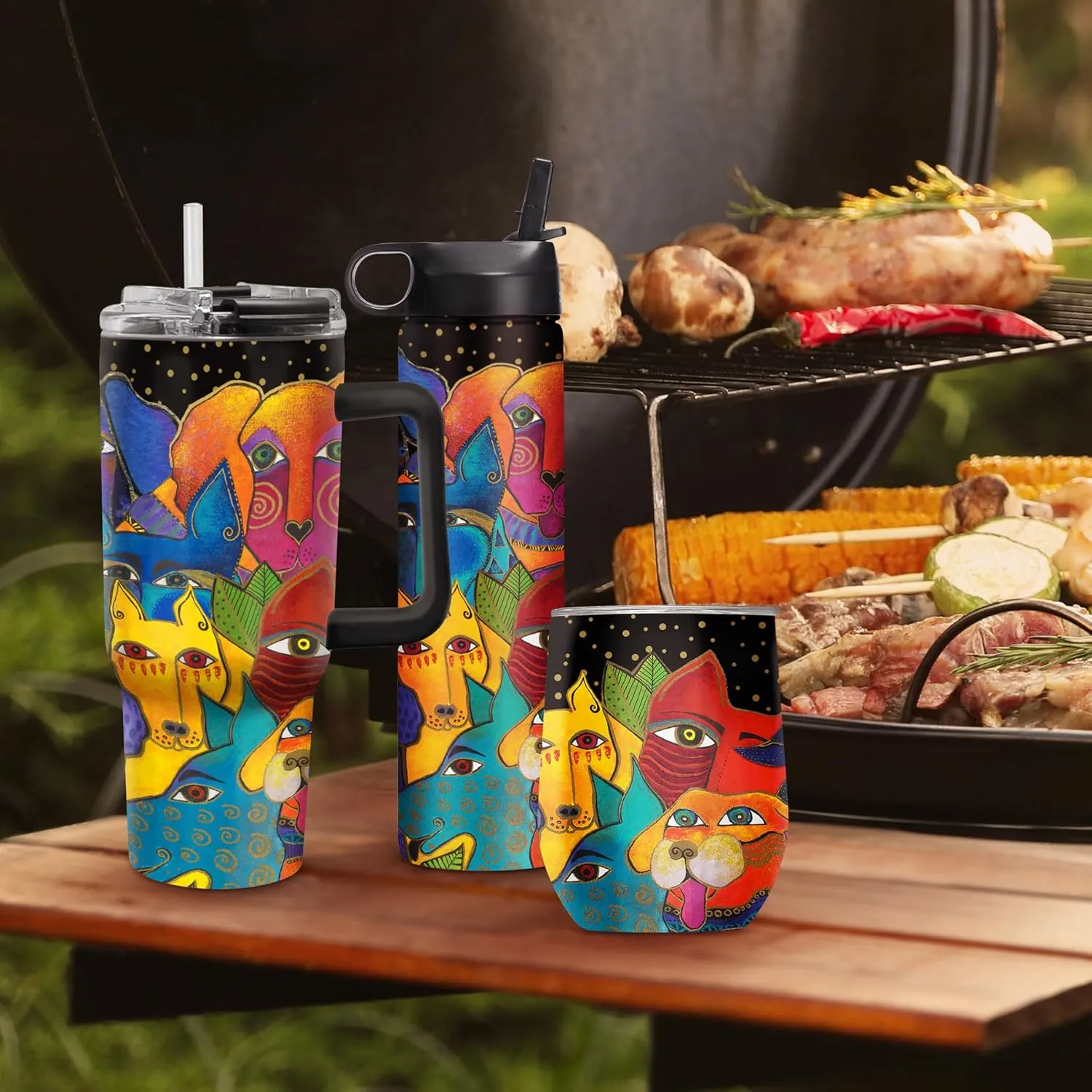 RainCaper 18/8 Stainless Steel Insulated Stemless Wine Tumbler | 12oz, BPA-Free, Double Wall for Hot & Cold | Travel-Friendly, Cup Holder Ready (Laurel Burch Dogs, Dogs, Dogs)