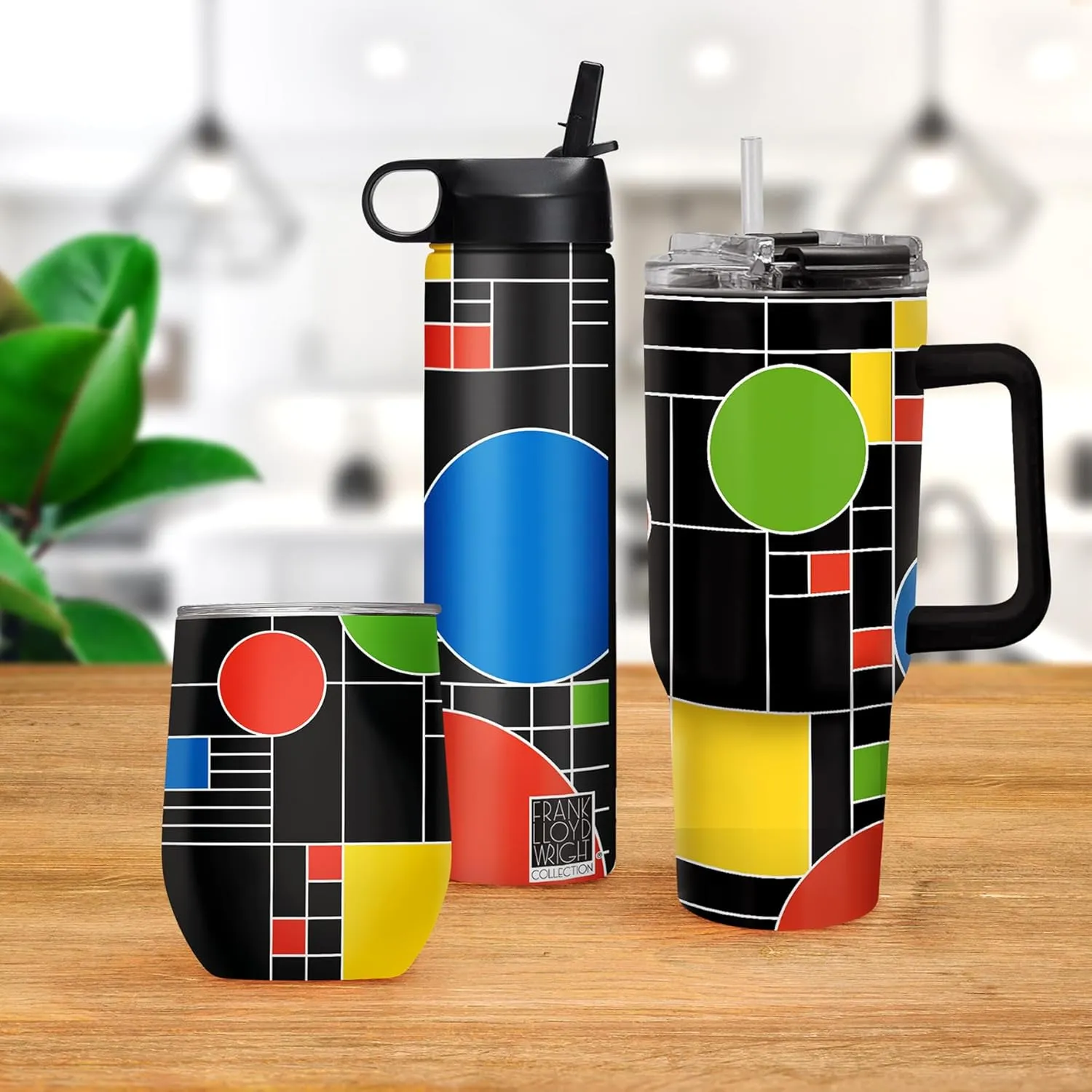 RainCaper 18/8 Stainless Steel Insulated Water Tumbler with Straw | 30oz, BPA-Free, Double Wall for Hot & Cold | Travel-Friendly, Cup Holder Ready (Frank Lloyd Wright Coonley Playhouse)