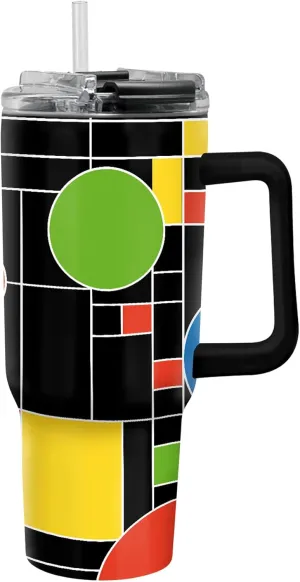 RainCaper 18/8 Stainless Steel Insulated Water Tumbler with Straw | 30oz, BPA-Free, Double Wall for Hot & Cold | Travel-Friendly, Cup Holder Ready (Frank Lloyd Wright Coonley Playhouse)