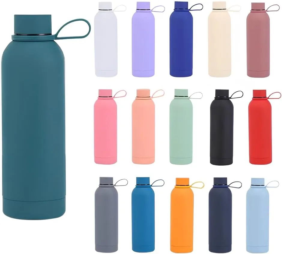 RareGem Insulated Water Bottles -17 oz Stainless Steel Rubber Coated Double Wall Water Bottle, Leakproof Lightweight,BPA Free
