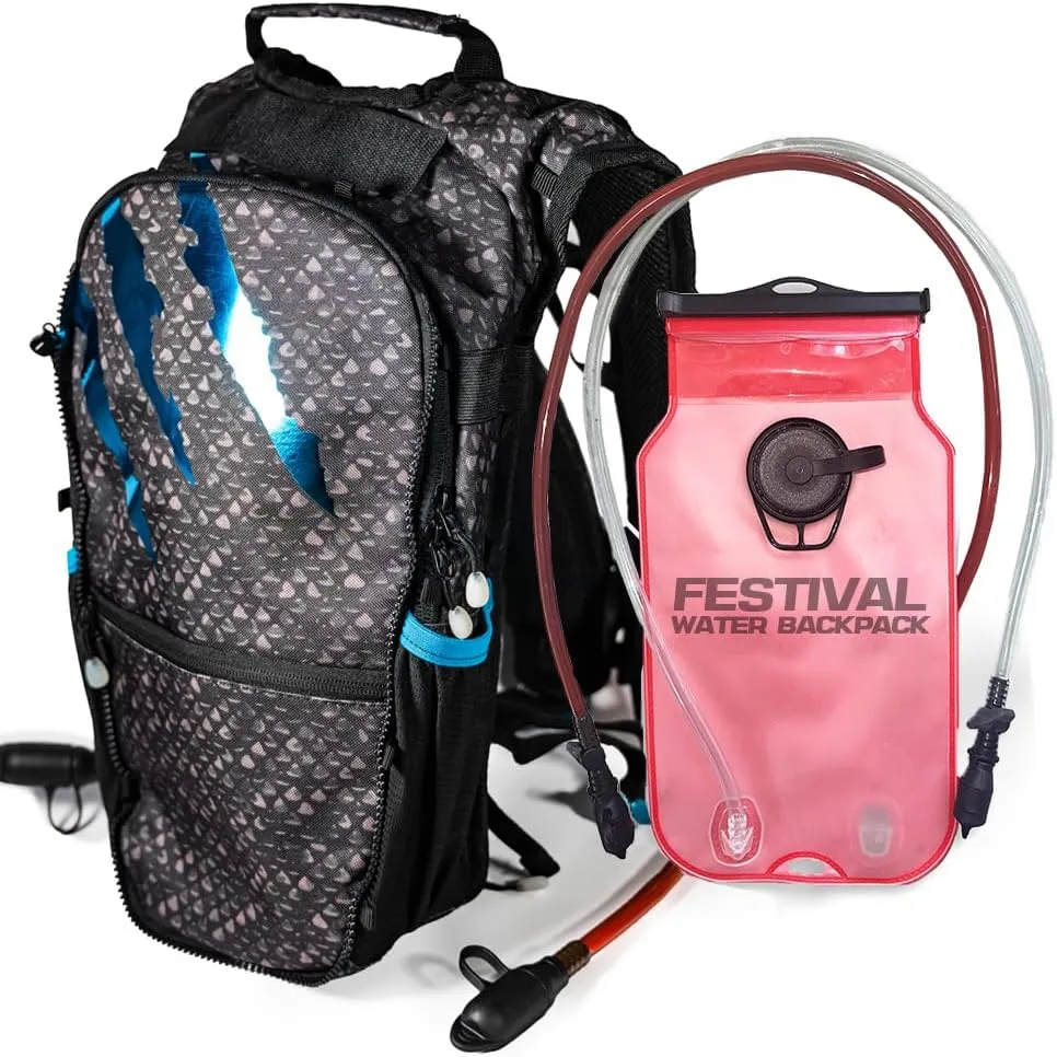 RAVERUNNER® Dino Festival Water Backpack - Dual Chamber Hydration - 3L Insulated Water Backpack for Raves, Festivals, Hiking, Running - Festival Hydration Pack for Hydration Backpack Rave