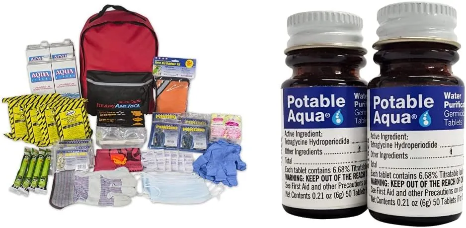 Ready America 72 Hour 4 Person Emergency Kit   Potable Aqua Water Purification Tablets