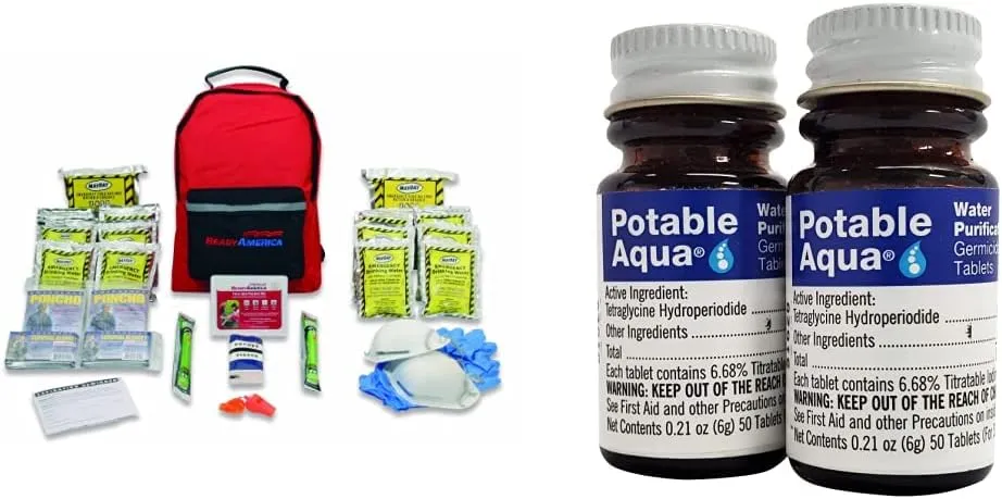 Ready America Emergency Preparedness Kit with Potable Aqua Water Purification Tablets