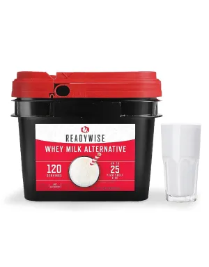 READYWISE - Whey Milk Alternative Bucket, 120 Servings, Emergency, MRE Meal & Drink Supply, Premade, Freeze Dried Survival Drink for Hiking, Adventure and Camping Essentials, Individually Packaged, 25 Year Shelf Life