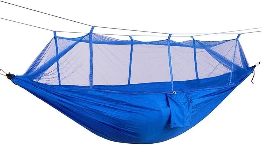 Recreation 1-2 Person Portable Outdoor Camping Hammock with Mosquito Net Parachute Fabric Hanging Bed Hunting Sleeping Swing Gifts for Hikers