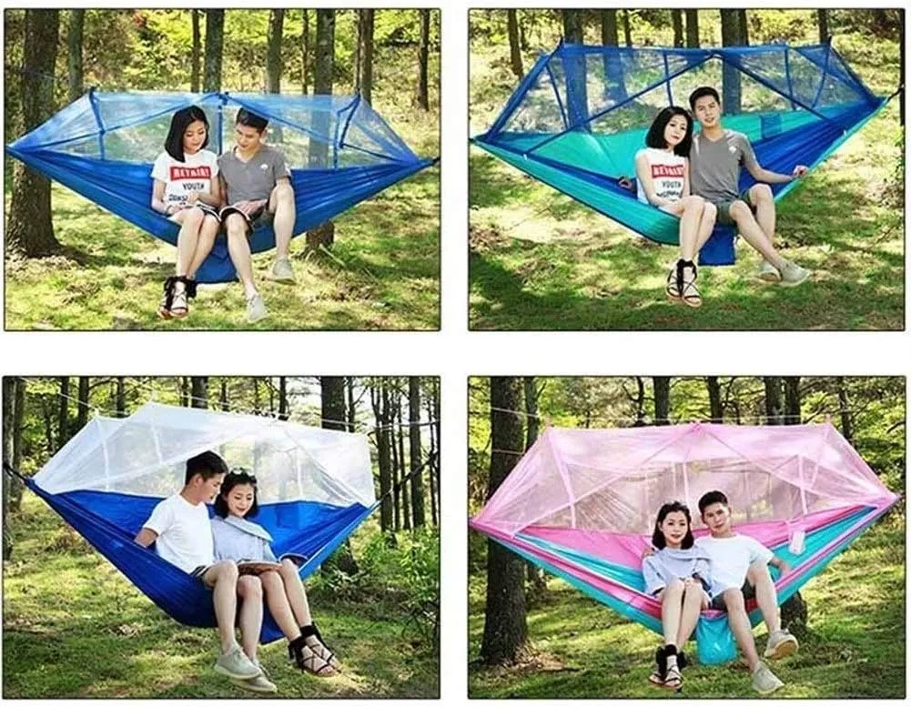 Recreation 1-2 Person Portable Outdoor Camping Hammock with Mosquito Net Parachute Fabric Hanging Bed Hunting Sleeping Swing Gifts for Hikers