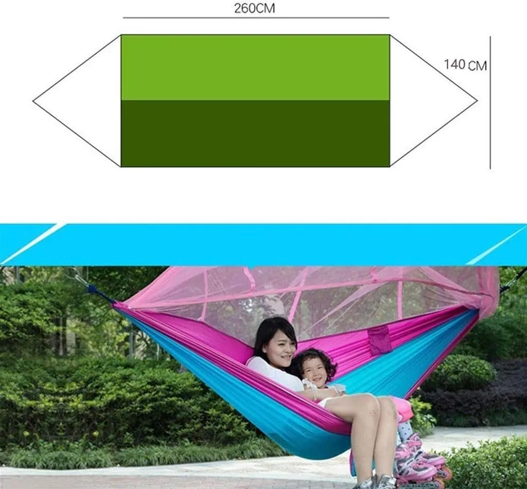 Recreation 1-2 Person Portable Outdoor Camping Hammock with Mosquito Net Parachute Fabric Hanging Bed Hunting Sleeping Swing Gifts for Hikers