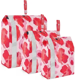 Red Leopard Print Travel Storage Bag with Lanyard - Portable Lightweight Classified Storage Bag with Zipper, Dust and Waterproof Travel Packing Cube for Suitcase,3 Pieces