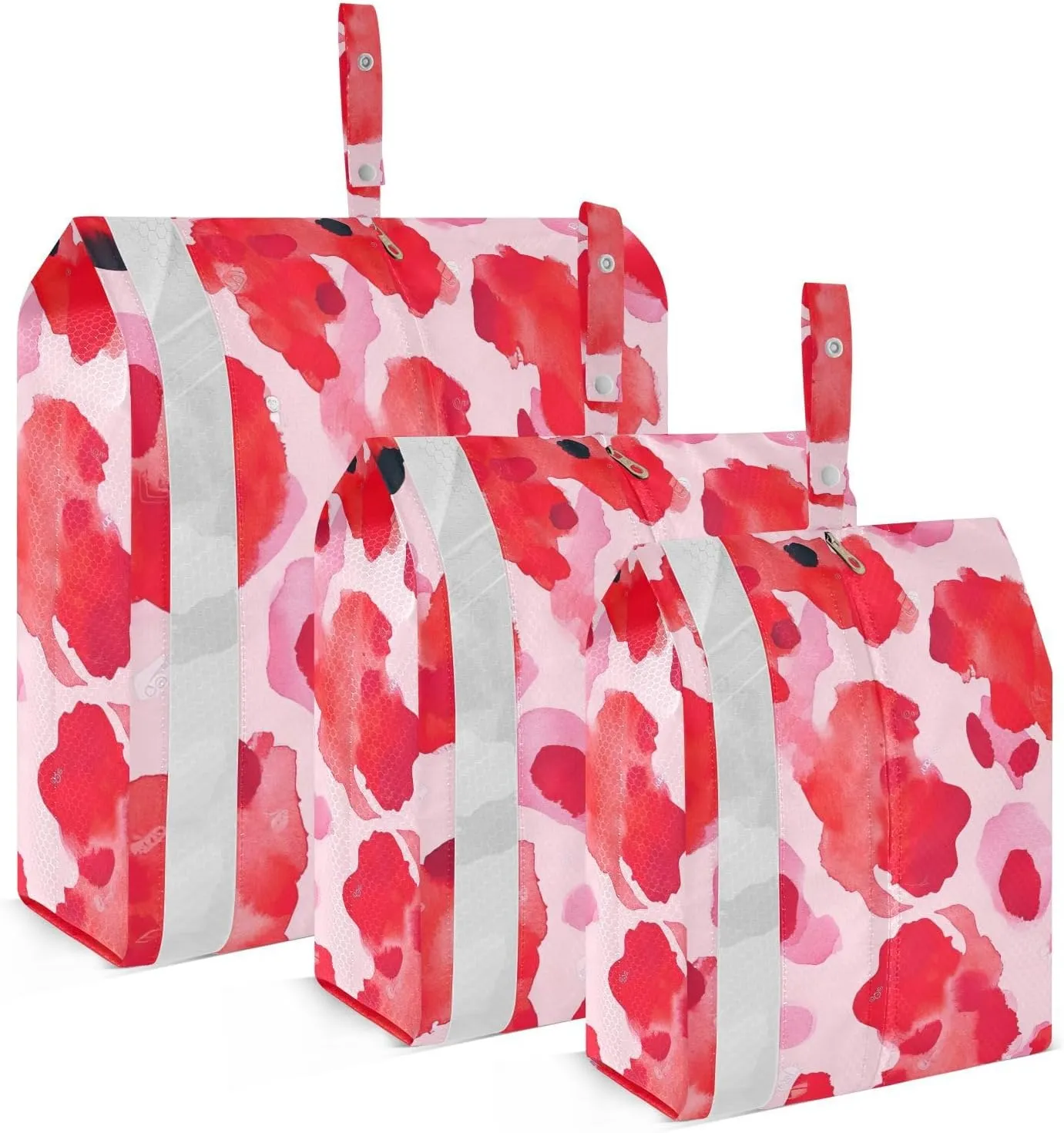 Red Leopard Print Travel Storage Bag with Lanyard - Portable Lightweight Classified Storage Bag with Zipper, Dust and Waterproof Travel Packing Cube for Suitcase,3 Pieces