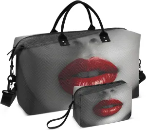 Red Lip Woman Duffel Bag for Traveling, Travel Bag Gym Bag, with Multiple Interior Pockets Shoulder Weekender Bag for Women Men with Toiletry Bag 20.5L x 1.9W x 13.8H