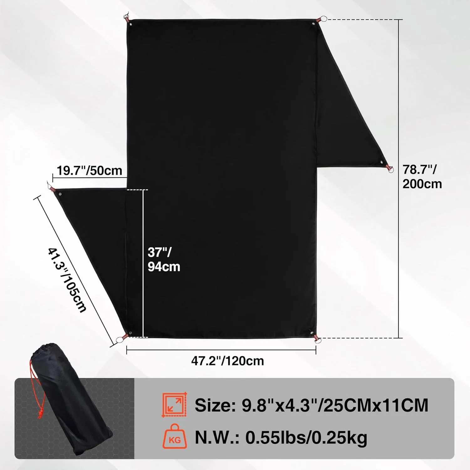 REDCAMP 53"x79"Vestibule Ultralight Waterproof Camping Tarp with 2 Adjustable Collapsible Poles, Multifunctional Tent Footprint for 2 Person Tent for Camping, Hiking, Beach, Lightweight 2 Poles