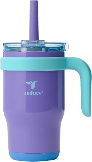 REDUCE 14 Oz Coldee Kids Tumbler with Lid and Straw - Coldee Insulated Travel Mug - Spill-Proof, Sweatproof Stainless Steel, BPA-Free - Includes Handle, Reusable Silicone Straw - Magnetic Purple