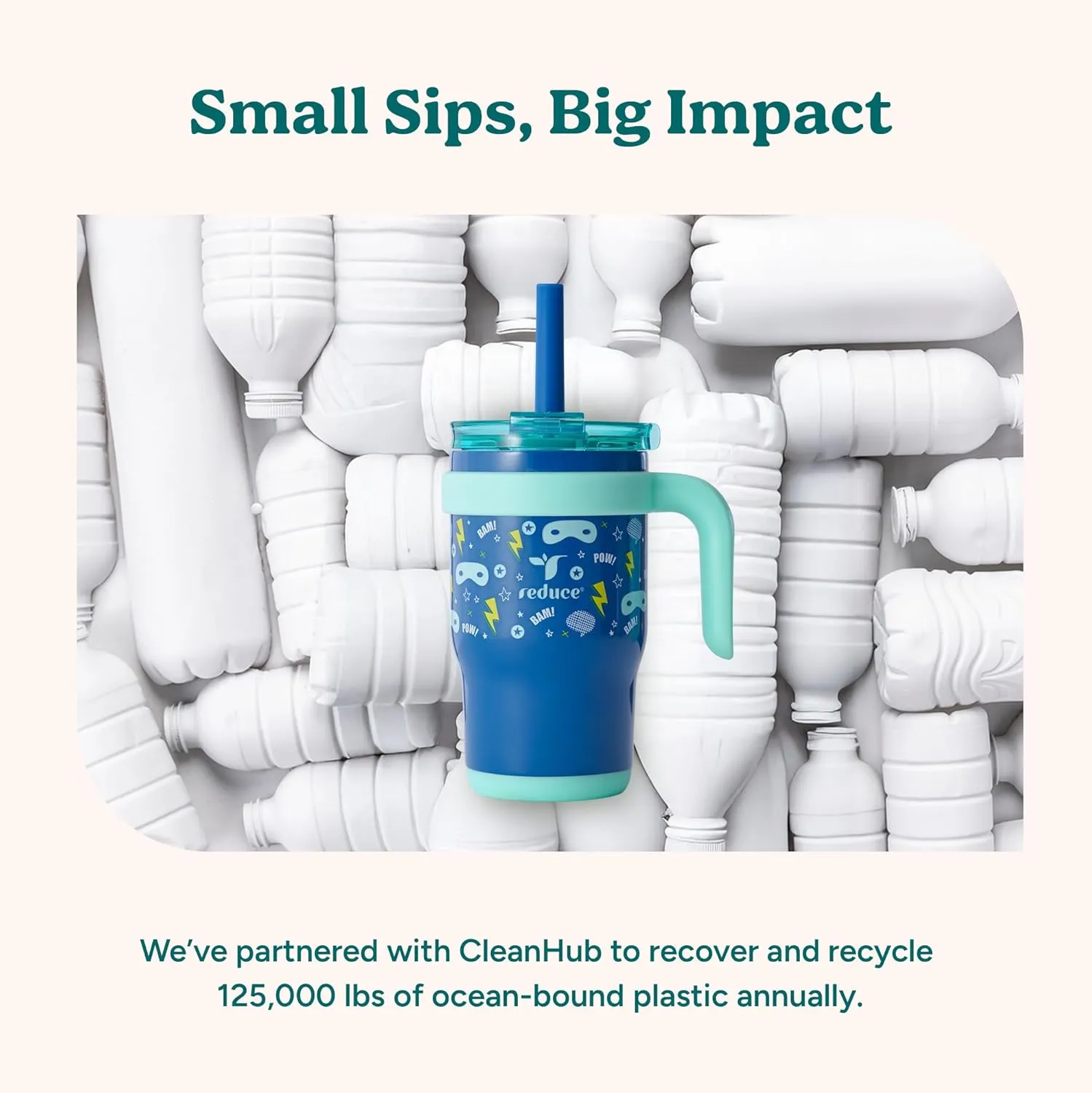 REDUCE 14 Oz Coldee Kids Tumbler with Lid and Straw - Coldee Insulated Travel Mug - Spill-Proof, Sweatproof Stainless Steel, BPA-Free - Includes Handle, Reusable Silicone Straw - Magnetic Purple