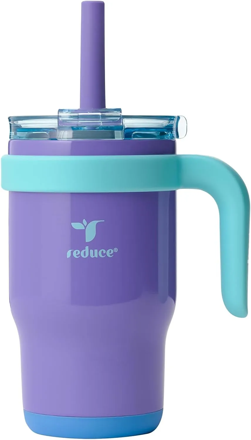 REDUCE 14 Oz Coldee Kids Tumbler with Lid and Straw - Coldee Insulated Travel Mug - Spill-Proof, Sweatproof Stainless Steel, BPA-Free - Includes Handle, Reusable Silicone Straw - Magnetic Purple