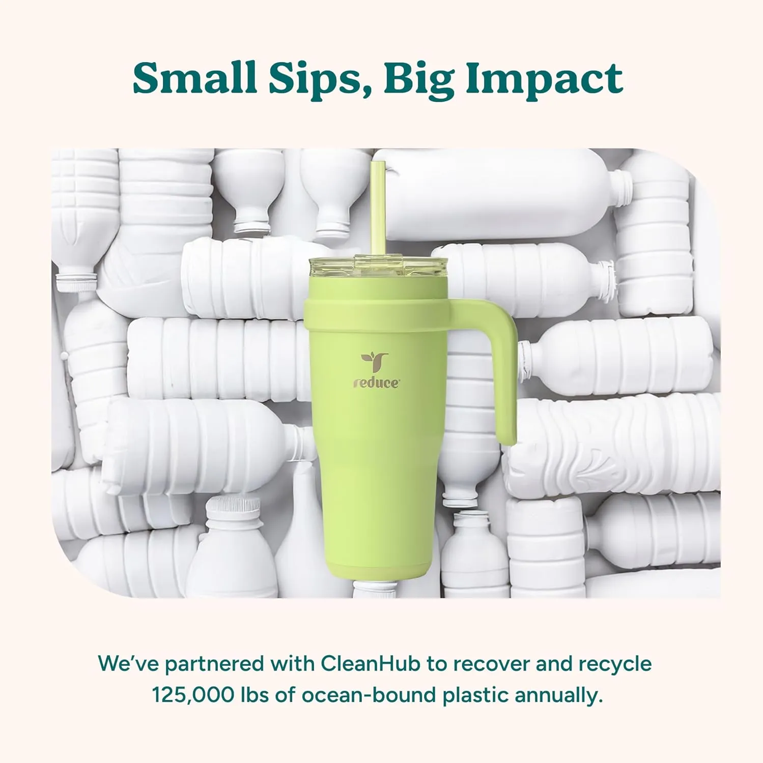 Reduce 24 oz Stainless Steel Tumbler with Handle - Dual-Wall Vacuum Insulated Travel Mug, Sweat-Proof Lid & Reusable Straw - Keeps Drinks Cold for 24 Hrs, Fits Cupholders, Dishwasher Safe-Ocean Breeze