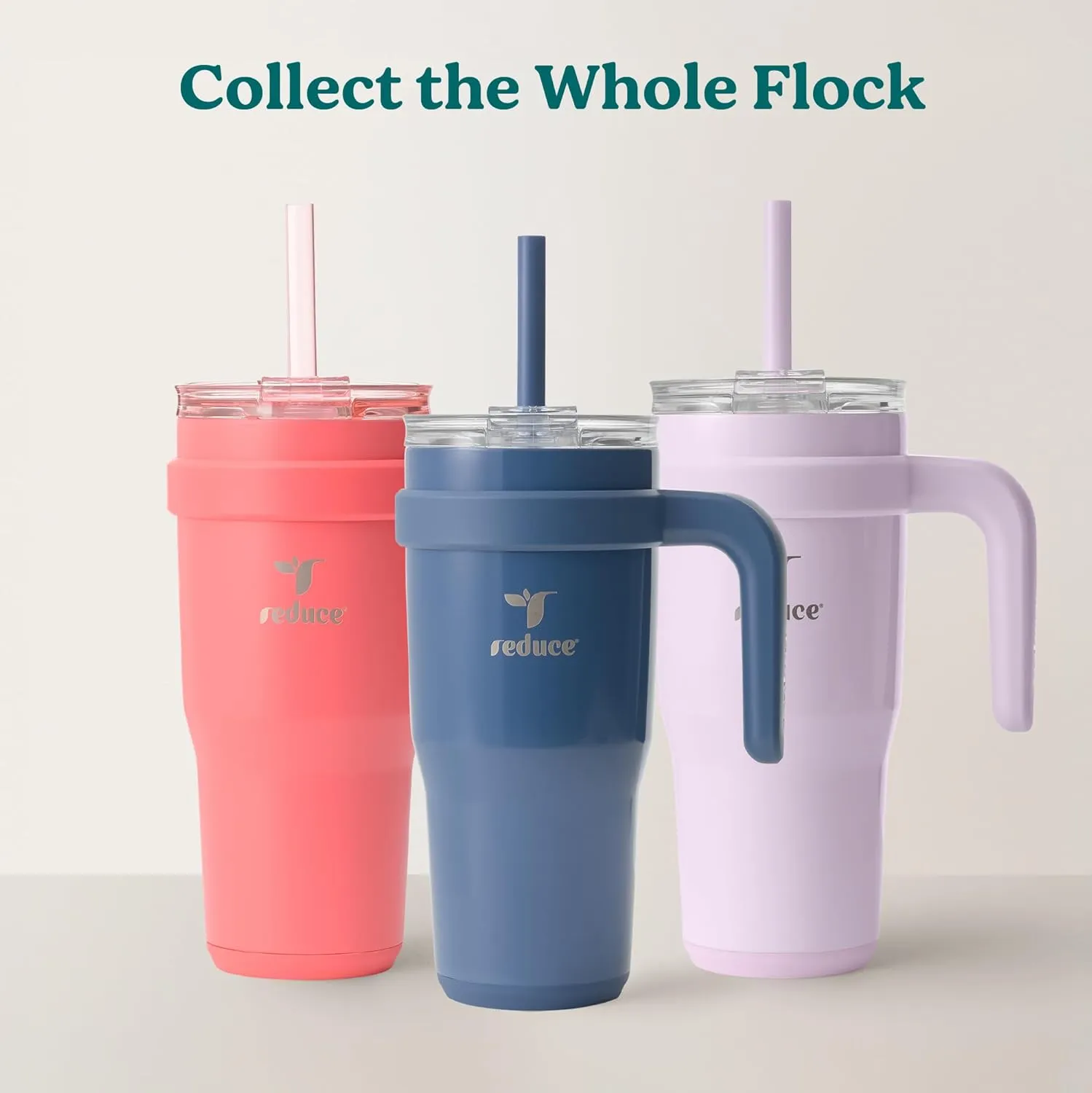Reduce 24 oz Stainless Steel Tumbler with Handle - Dual-Wall Vacuum Insulated Travel Mug, Sweat-Proof Lid & Reusable Straw - Keeps Drinks Cold for 24 Hrs, Fits Cupholders, Dishwasher Safe-Ocean Breeze