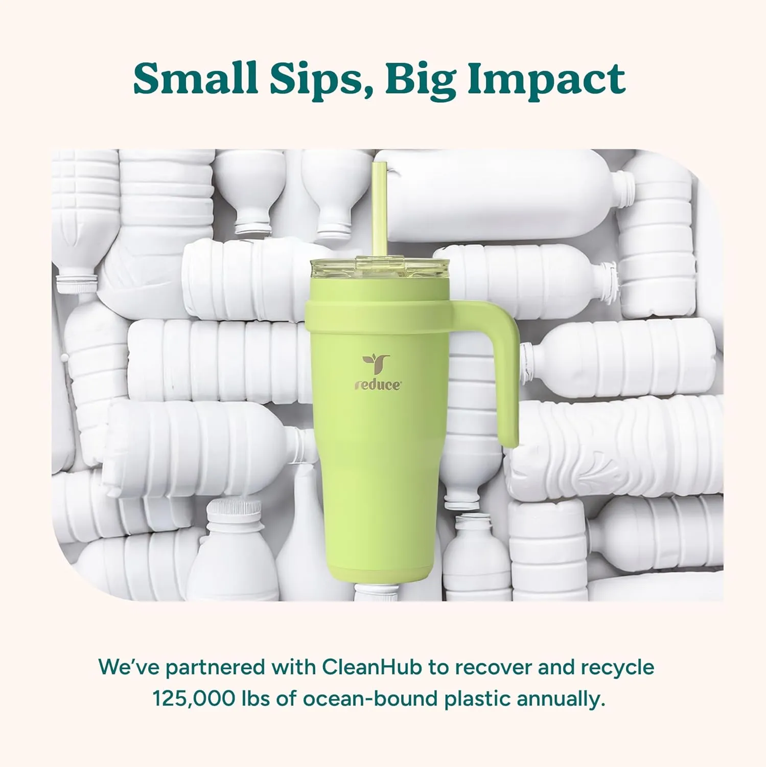 REDUCE 24 oz Stainless Steel Tumbler with Handle - Dual-Wall Vacuum Insulated Travel Mug, Sweat-Proof Lid & Reusable Straw - Keeps Drinks Cold for 24 Hrs, Fits Cupholders, Dishwasher Safe - Sand