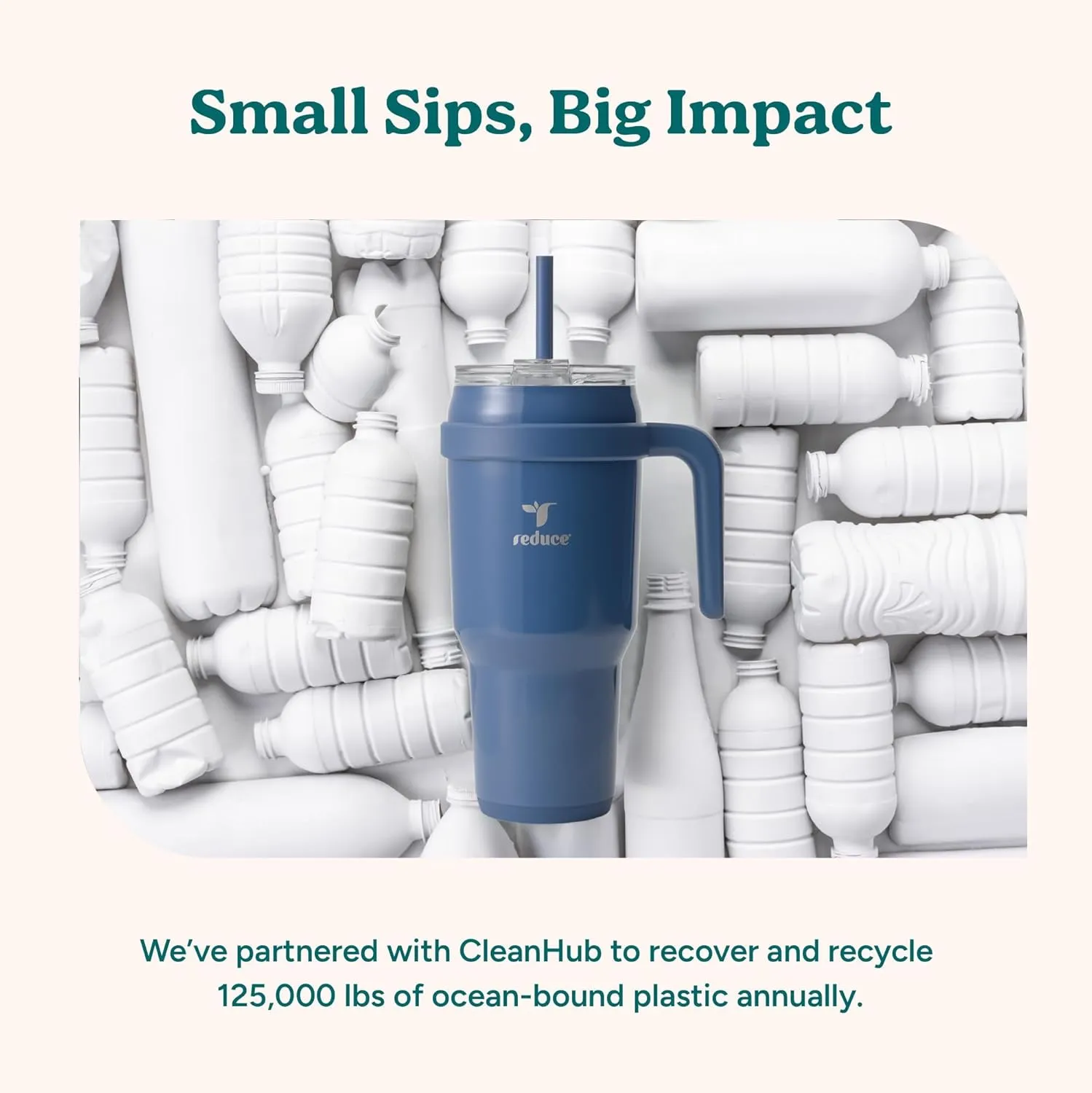 REDUCE 40 oz Stainless Steel Tumbler with Handle - Dual-Wall Vacuum Insulated Travel Mug, Sweat-Proof Lid & Reusable Straw - Keeps Drinks Cold for 24 Hrs, Fits Cupholders, Dishwasher Safe - Lilac Bud