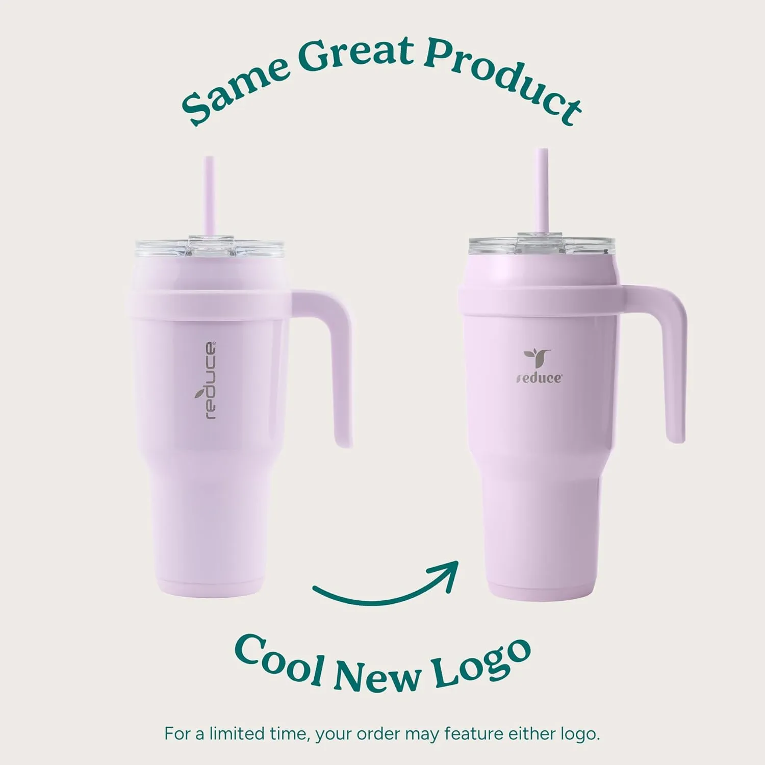 REDUCE 40 oz Stainless Steel Tumbler with Handle - Dual-Wall Vacuum Insulated Travel Mug, Sweat-Proof Lid & Reusable Straw - Keeps Drinks Cold for 24 Hrs, Fits Cupholders, Dishwasher Safe - Lilac Bud