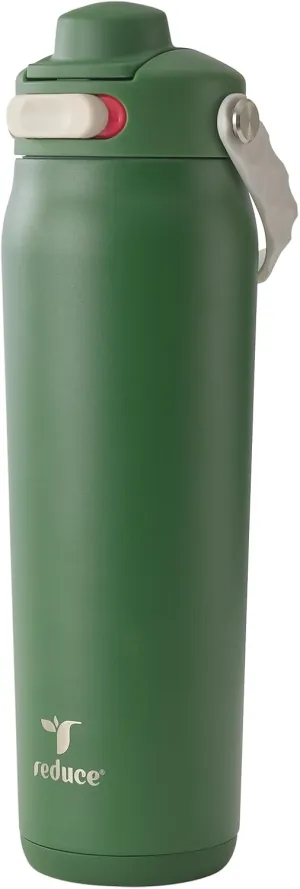 REDUCE Aura Vacuum Insulated 26 oz Water Bottle - Leak-Proof & Chug Spout for Quick Hydration - Keeps Drinks Cold for 30 Hours - Removable Handle for Travel or Gym - Soft Sit Base - Fairway Green