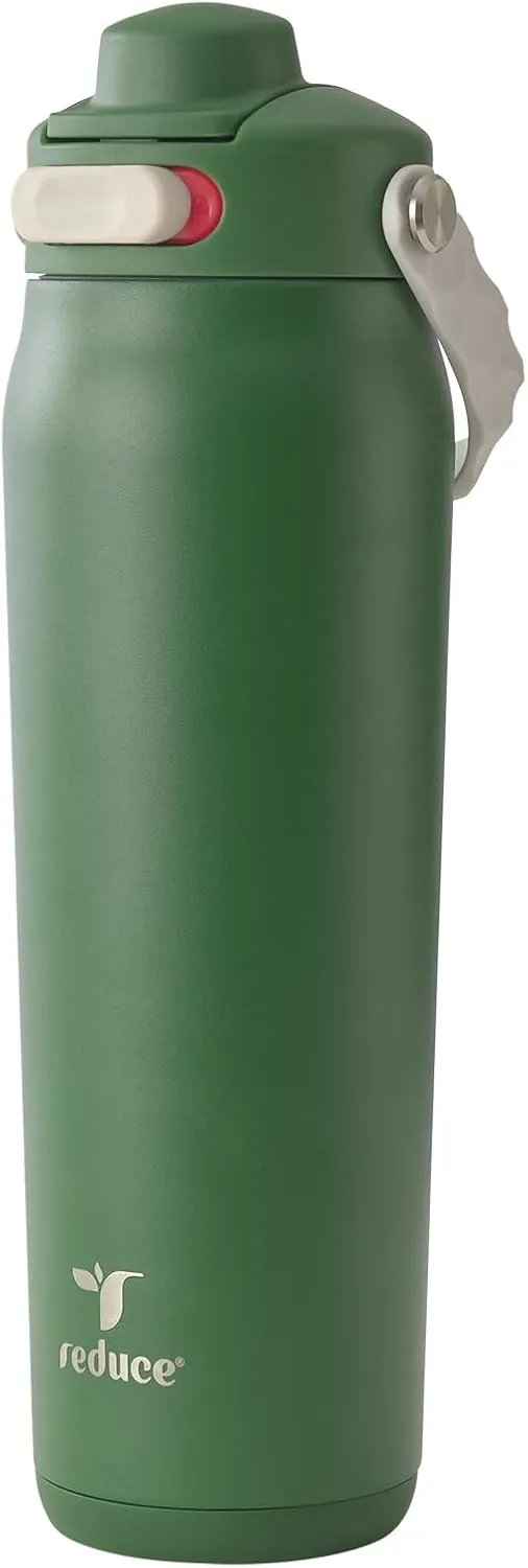 REDUCE Aura Vacuum Insulated 26 oz Water Bottle - Leak-Proof & Chug Spout for Quick Hydration - Keeps Drinks Cold for 30 Hours - Removable Handle for Travel or Gym - Soft Sit Base - Fairway Green