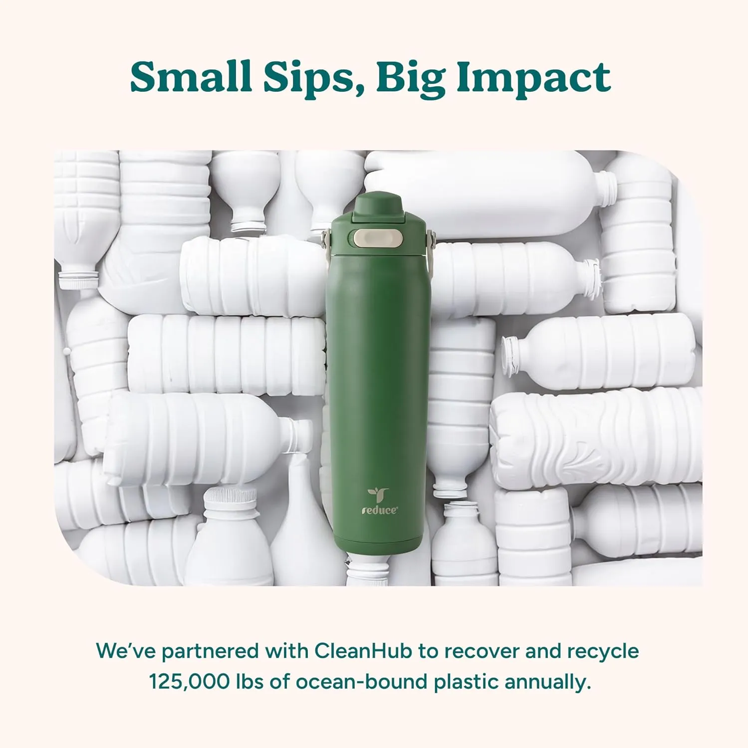 Reduce Aura Vacuum Insulated 26 oz Water Bottle - Leak-Proof & Chug Spout for Quick Hydration - Keeps Drinks Cold for 30 Hours - Removable Handle for Travel or Gym - Soft Sit Base - Glacier